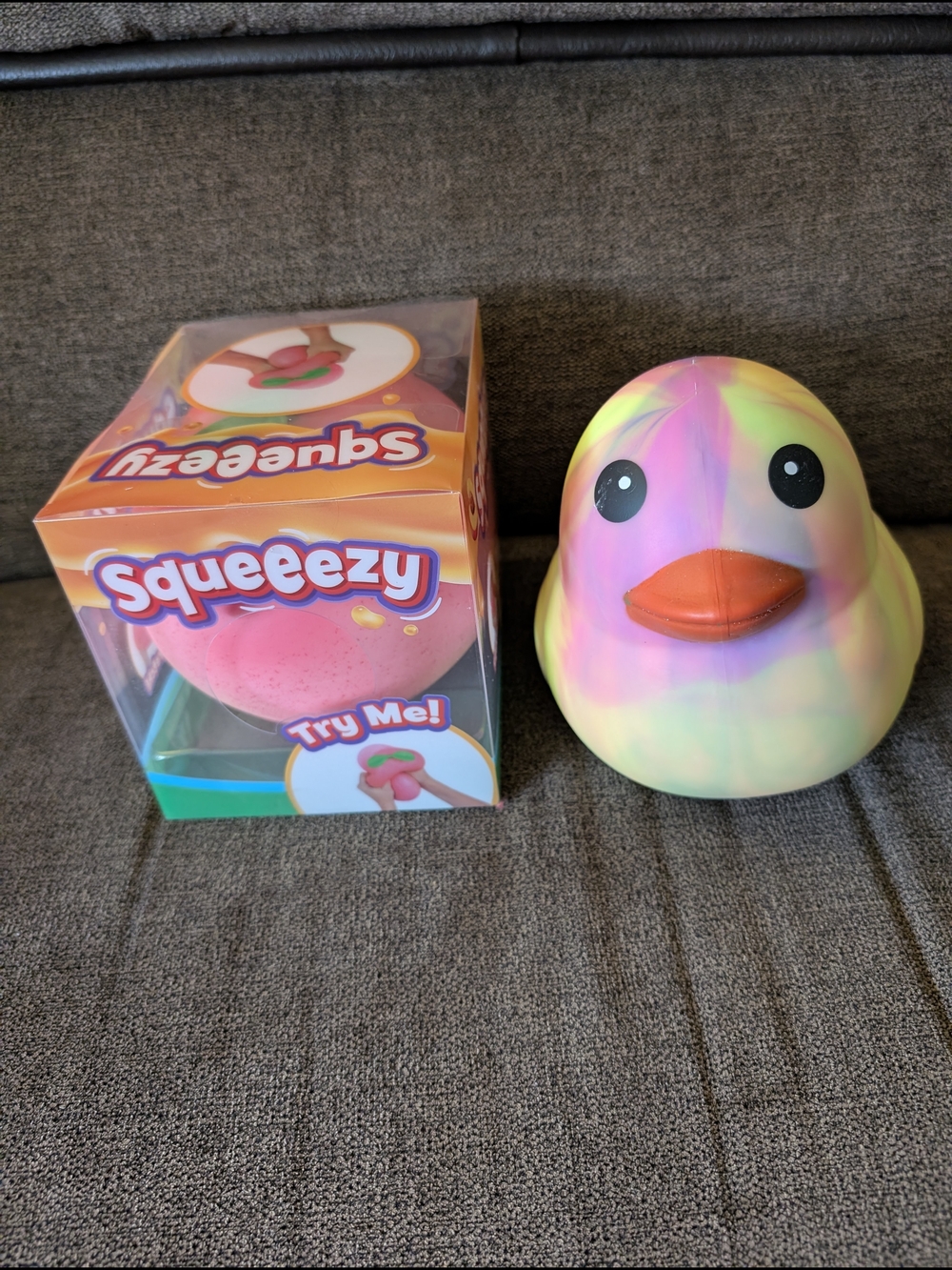 Squeeezy Pastel Rainbow Duck & Jumbo Peach Squeeze Toy